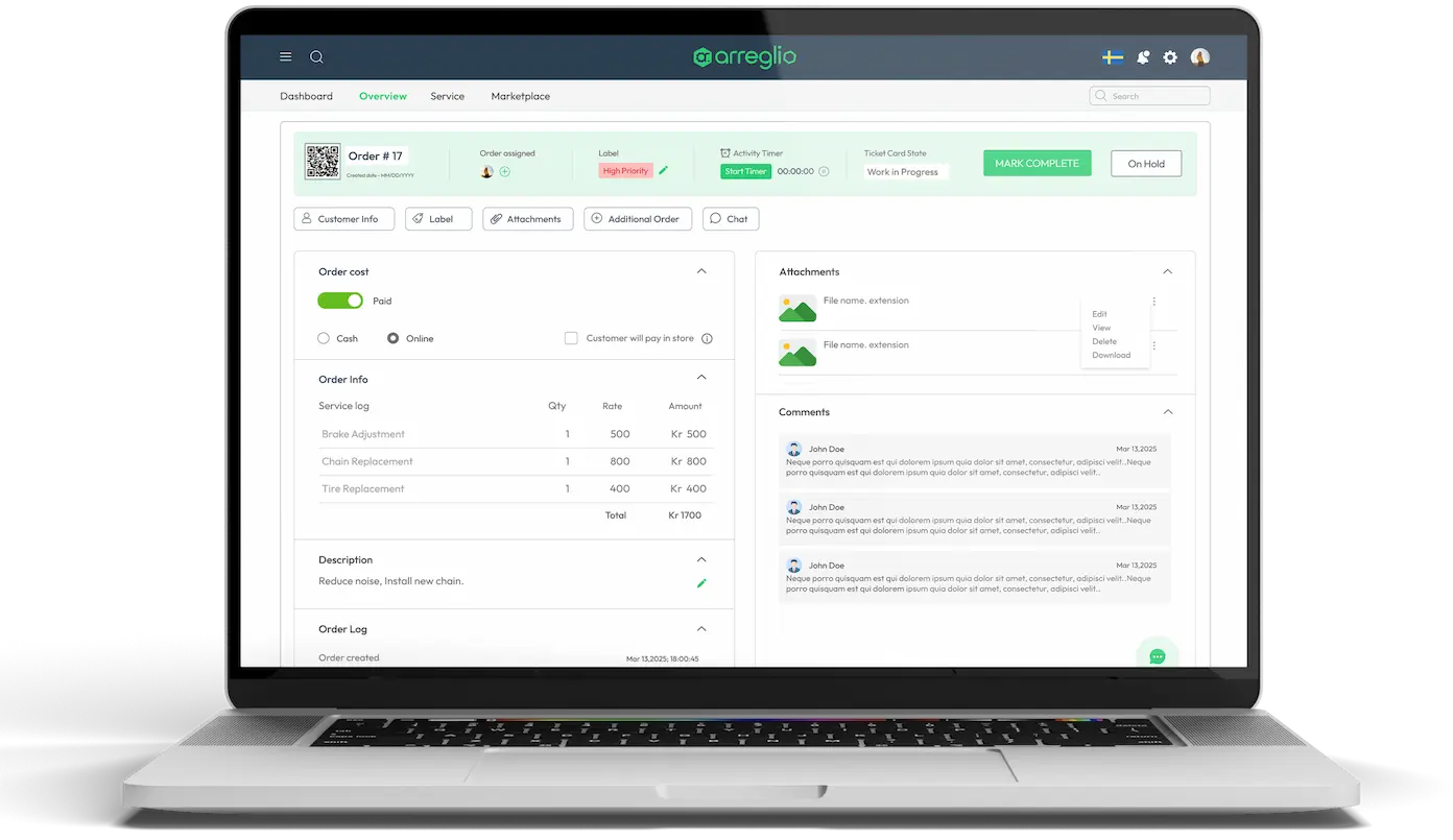 Laptop showing Arreglio dashboard