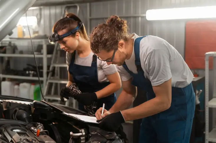 Small workshop team working together